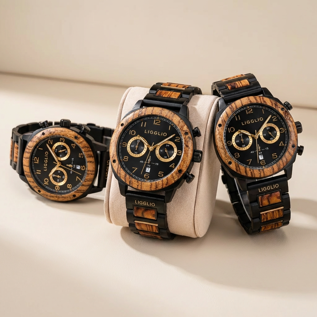 Obsidian Chrono ebony wood watch front view