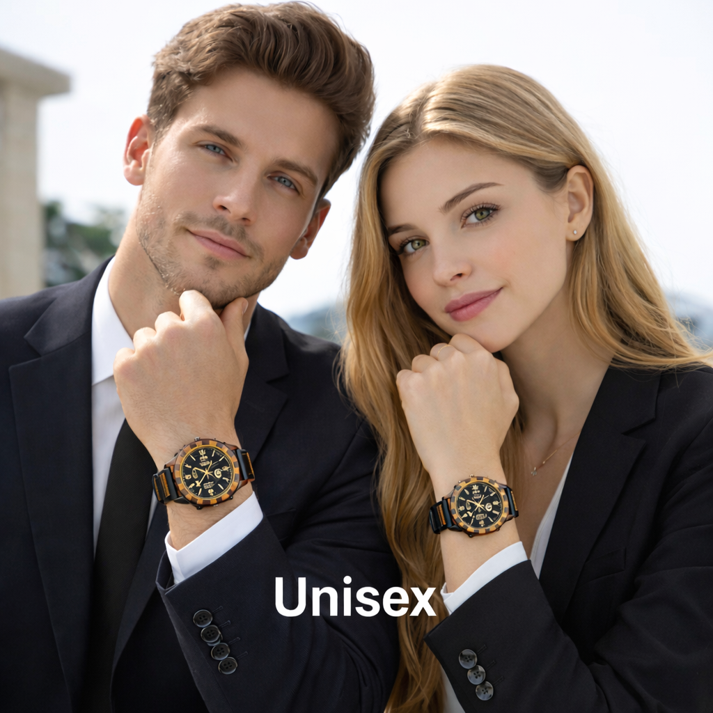 Unisex ebony wooden watch on wrist