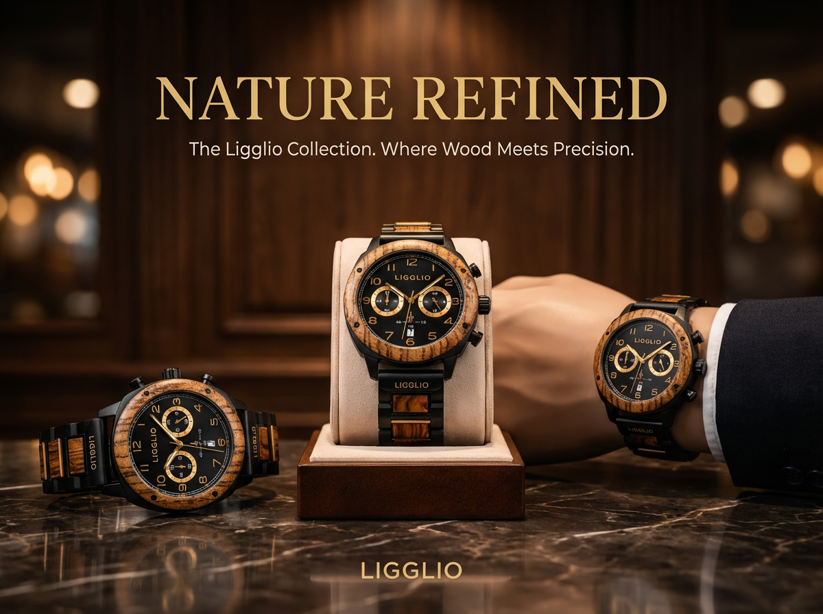 Ligglio Obsidian Chrono ebony wood watc